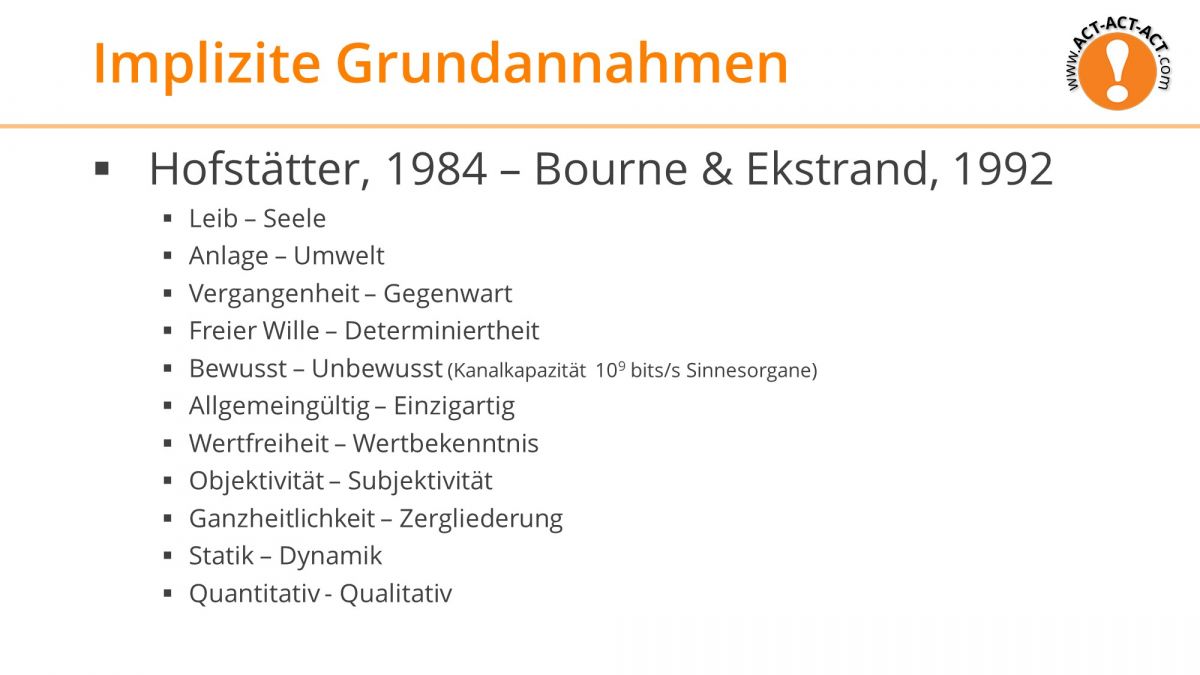 Psychologie Aufnahmetest Vorbereitung: Implizite Grundannahmen