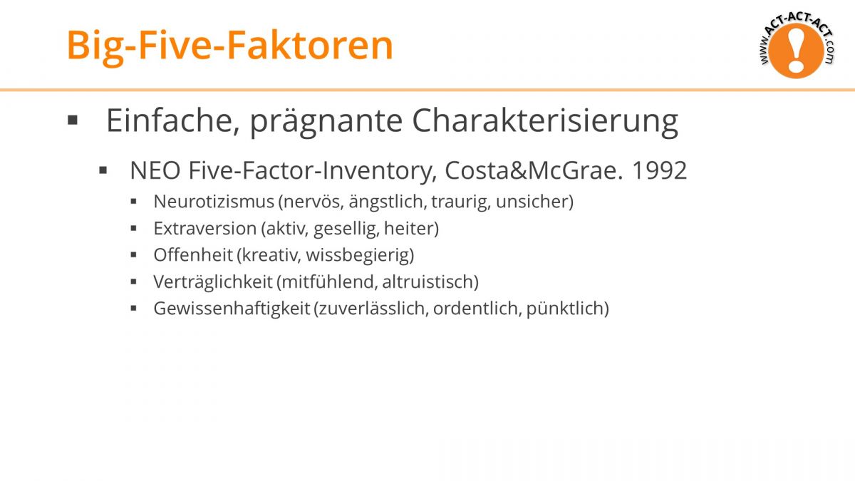 Psychologie Aufnahmetest Kapitel 3: Big-Five-Faktoren