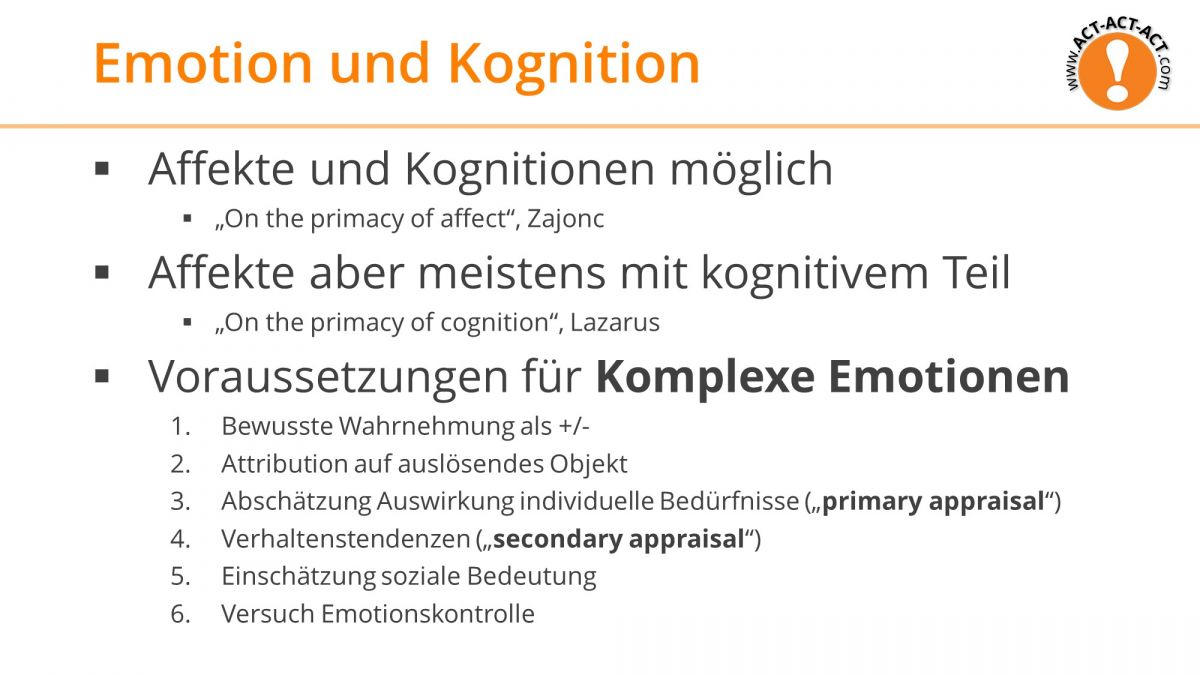 Psychologie Aufnahmetest Kapitel 9: Emotion und Kognition