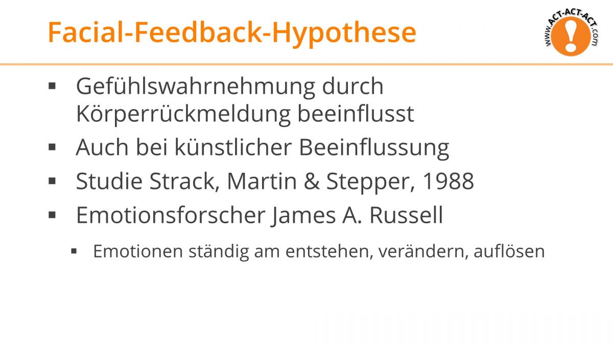 Psychologie Aufnahmetest Kapitel 9: Facial-Feedback-Hypothese