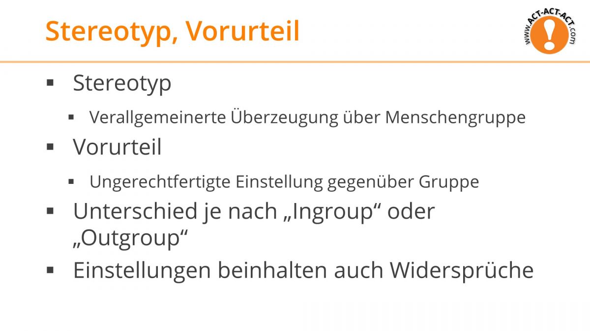 Psychologie Aufnahmetest Kapitel 10: Stereotyp, Vorurteil