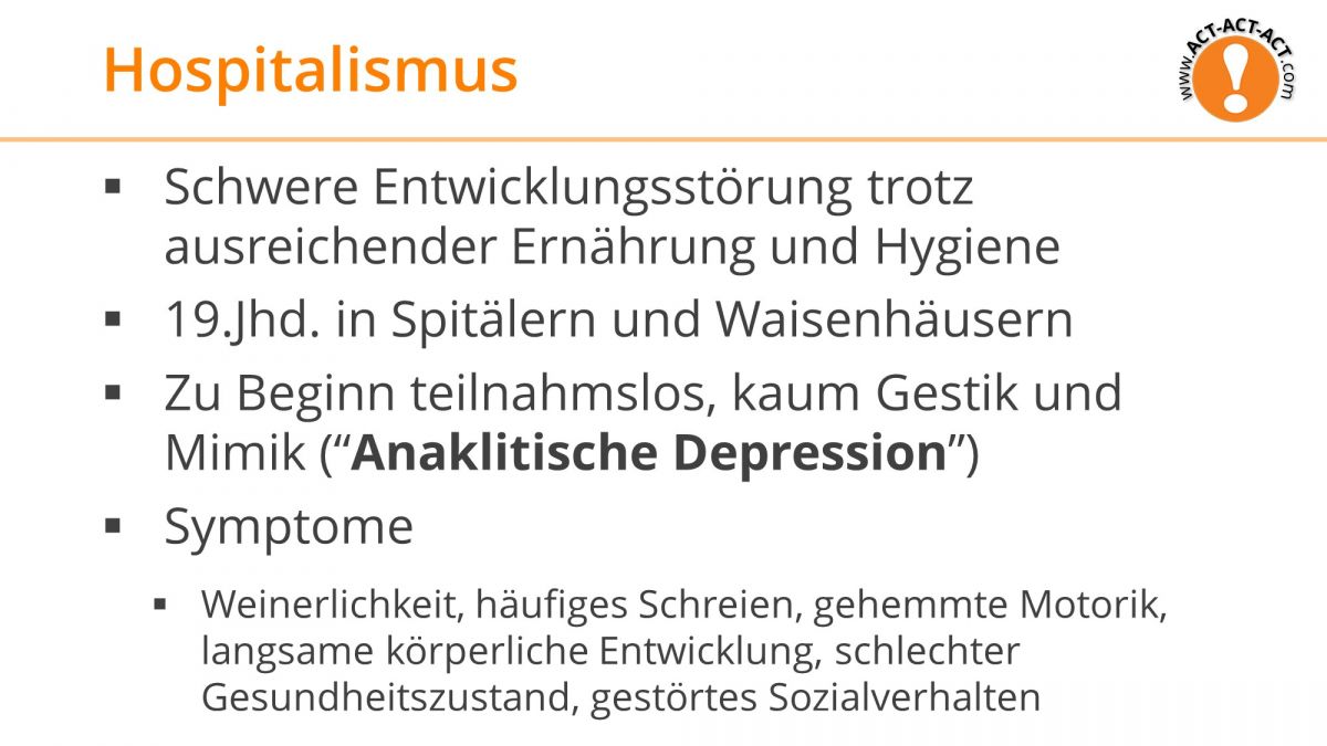 Psychologie Aufnahmetest Kapitel 10: Hospitalismus