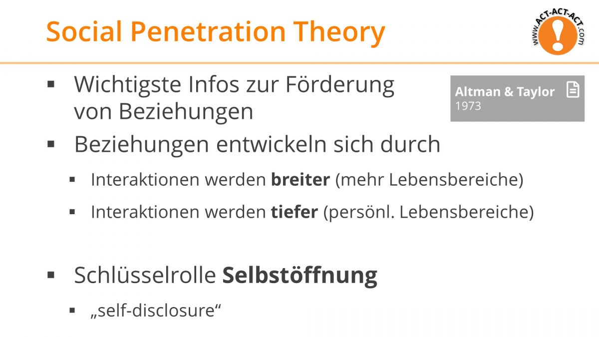 Psychologie Aufnahmetest Kapitel 10: Social Penetration Theory