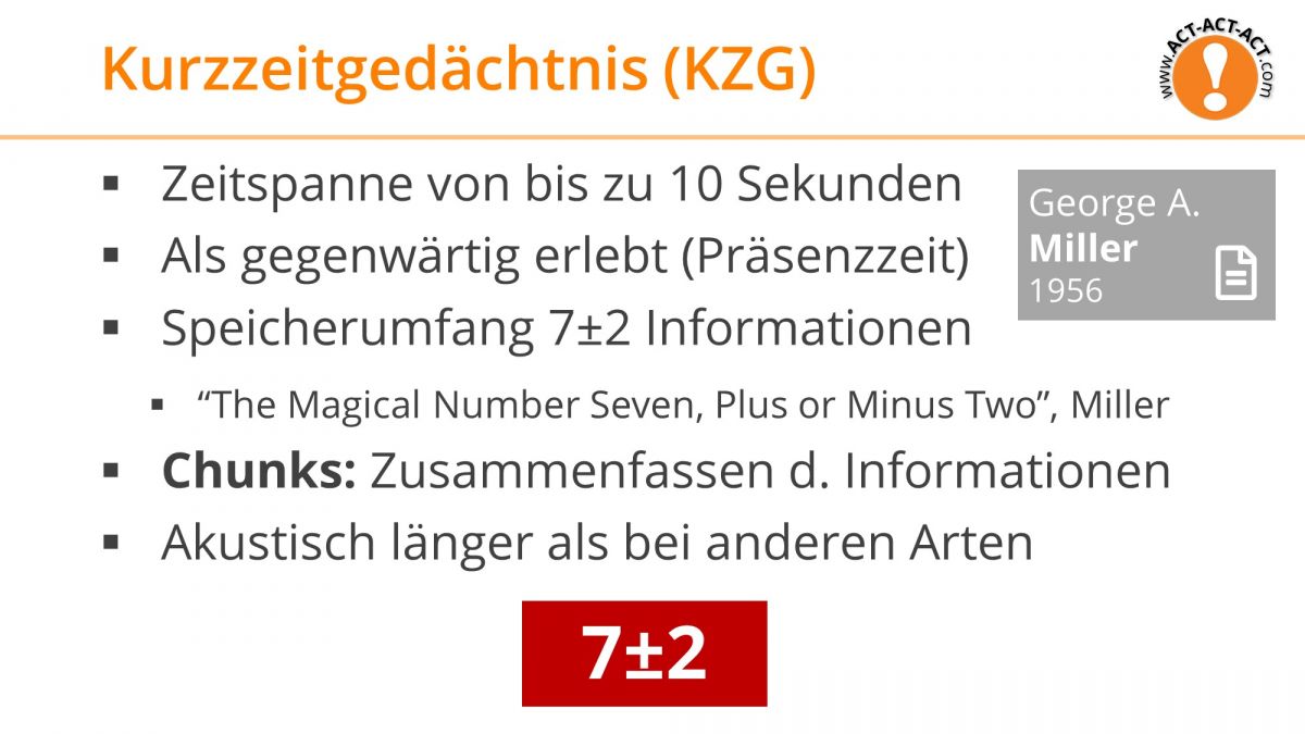 Psychologie Aufnahmetest Kapitel 7: Kurzzeitgedächtnis