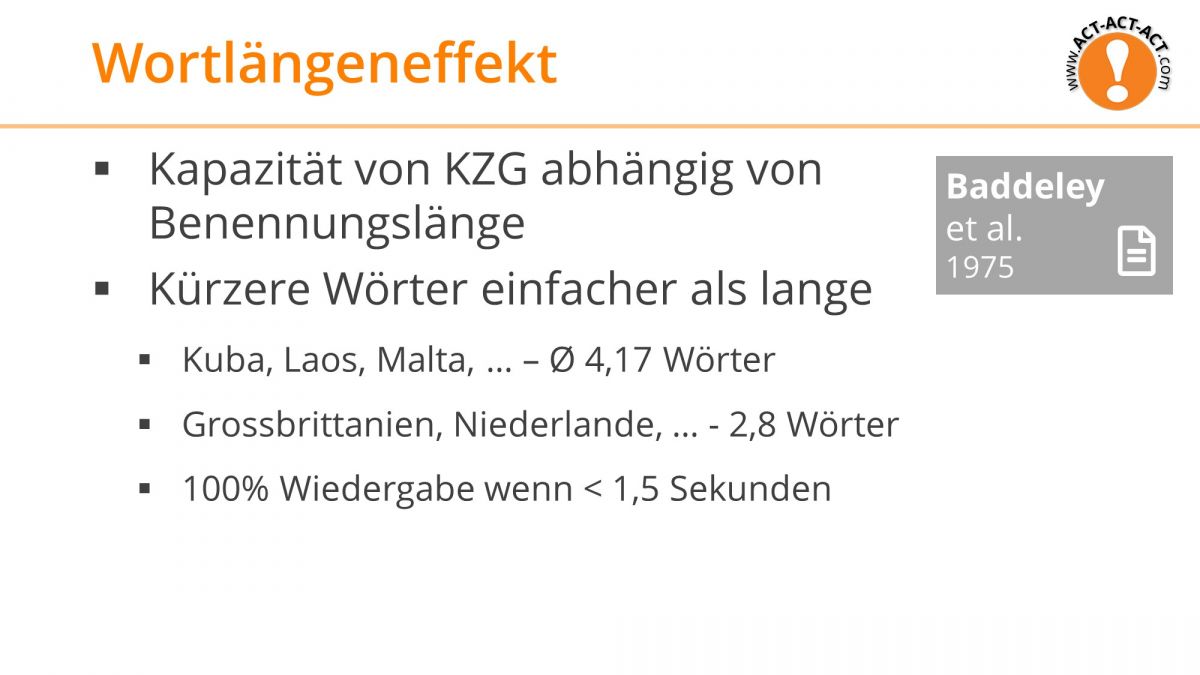 Psychologie Aufnahmetest Kapitel 7: Wortlängeneffekt