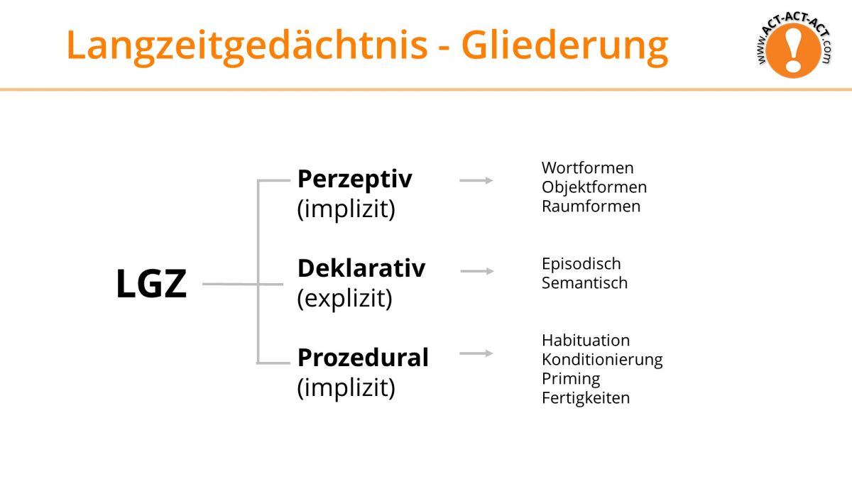 Psychologie Aufnahmetest Kapitel 7: Langzeitgedächtnis - Gliederung