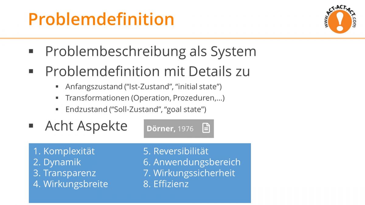 Psychologie Aufnahmetest Kapitel 8: Problemdefinition