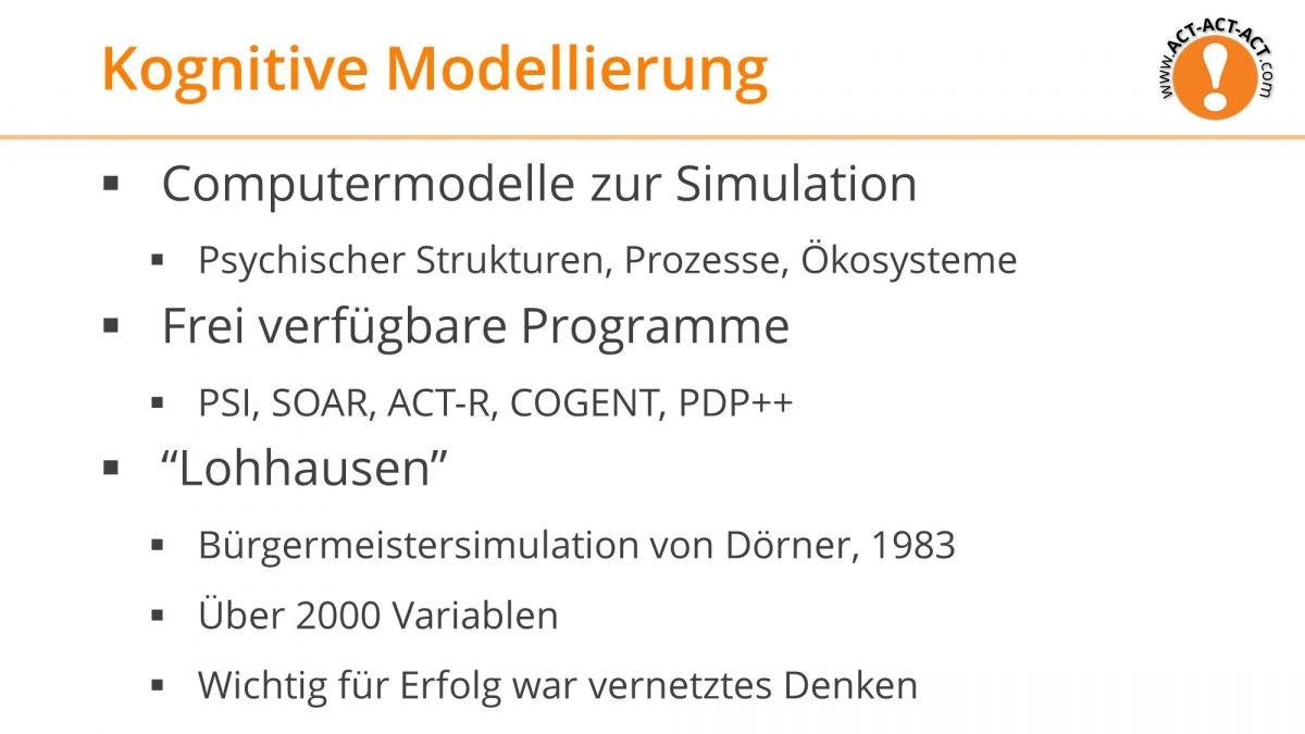 Psychologie Aufnahmetest Kapitel 8: Kognitive Modellierung