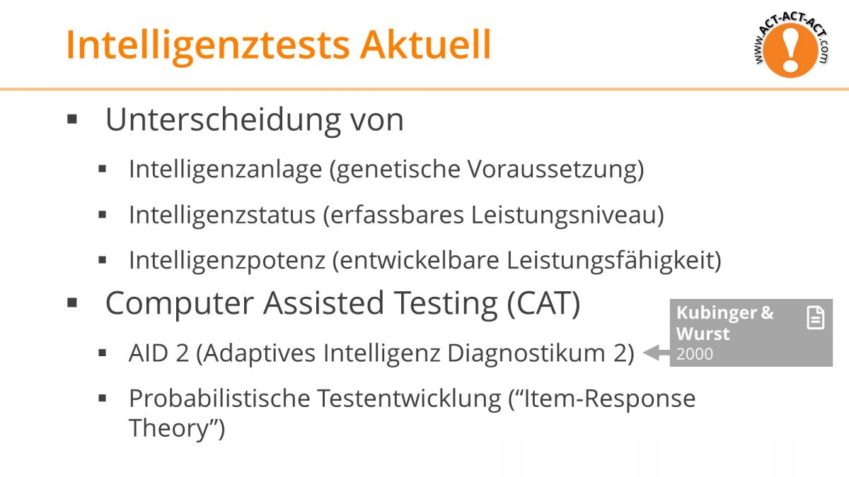 Psychologie Aufnahmetest Kapitel 8: Intelligenztests Aktuell