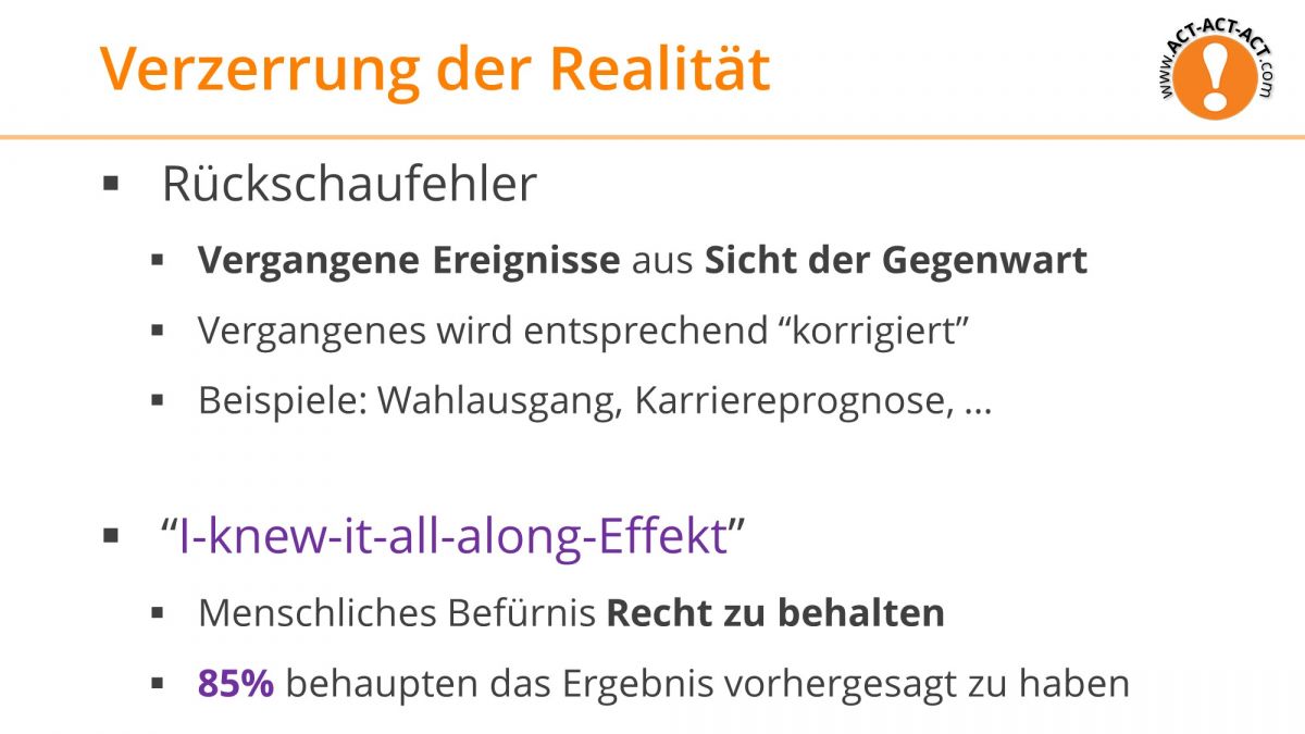 Psychologie Aufnahmetest Kapitel 1: Verzerrung der Realität