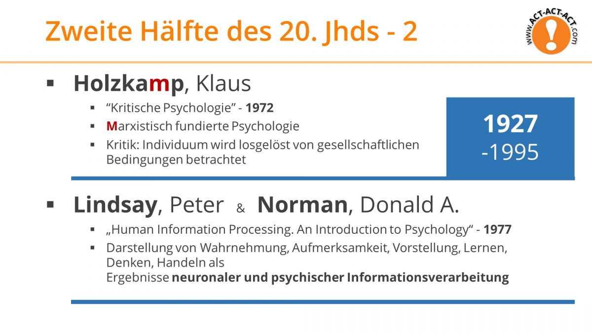 Psychologie Aufnahmetest Kapitel 1: Holzkamp, Lindsay, Norman