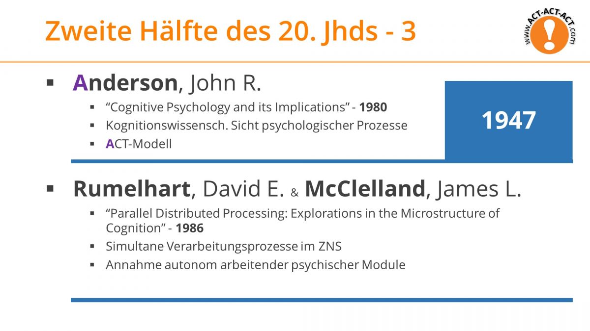 Psychologie Aufnahmetest Kapitel 1: Anderson, Rumelhart, McClelland