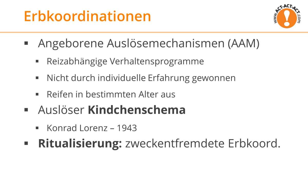 Psychologie Aufnahmetest Kapitel 6: Erbkoordinationen