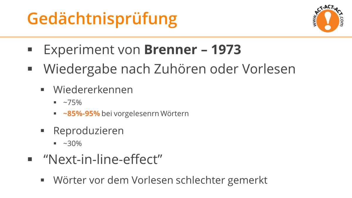 Psychologie Aufnahmetest Kapitel 6: Gedächtnisprüfung